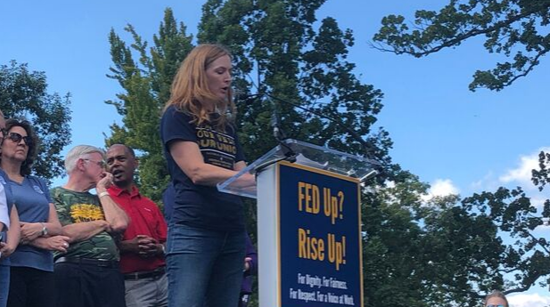 Erin Kidwell, NFFE-Forest Service Council VP (Region 6) and Local 1968 steward, speaks to the plummeting morale of federal workers.