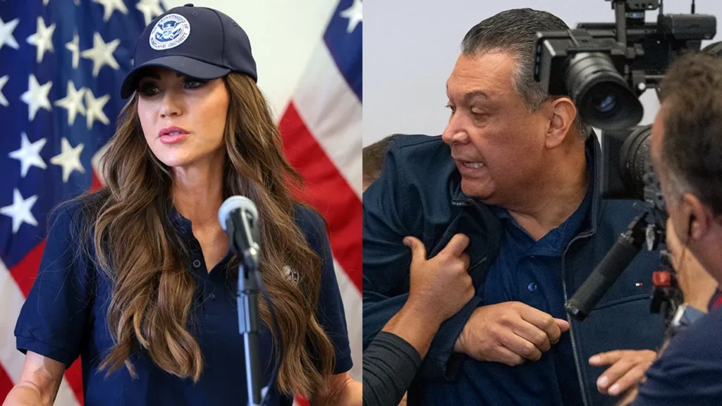 california-senator-alex-padilla-is-pushed-out-of-the-room-as-homeland-security-secretary-kristi-noem-holds-a-news-conference-in